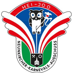 NKA - Neunkirchen Wappen des Neunkircher Karnevals-Ausschusses mit Eule und farbigen Streifen.